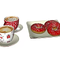 Festive Christmas Themed Mugs with Coffee and Donut Plates Featuring Red Green Icing Sprinkles