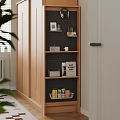 Modern Minimalist Wooden Storage Cabinet with Open Shelves and Decorative Items