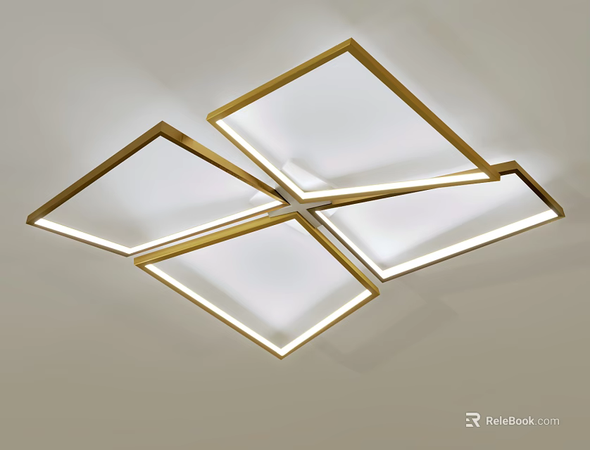 Four Square Ceiling Lights With Golden Frame White Shade Modern Design For Home Interior 3d model 