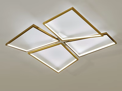 Four Square Ceiling Lights With Golden Frame White Shade Modern Design For Home Interior 3d model