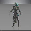 Fantasy Female Character In Ornate Armor With Green Headdress Golden Accents And Blue Details 3d model