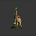Yellow Dinosaur With White Spots Spiked Back And Green Tree On Rock Base