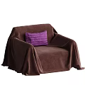 Cozy Brown Single Sofa with Soft Blanket and Purple Striped Pillow