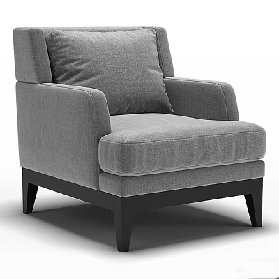 Gray Upholstered Armchair with Plush Cushion Black Wooden Legs Modern Living Room Design 3d model