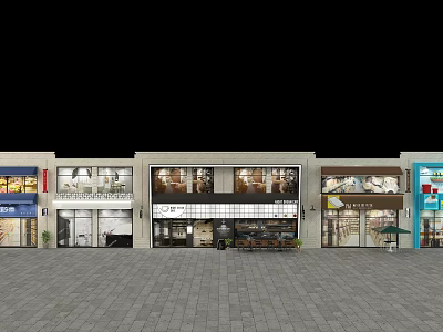 Vibrant Commercial Street Featuring Diverse Storefronts Bright Shop Windows And Paved Square 3d model