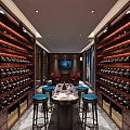 Luxurious Wine Cellar Interior With Wooden Racks Red Chairs Wine Bottles And Table
