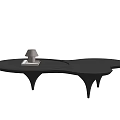 Black Irregular Coffee Table With Unique Leg Design And Table Lamp Book 3d model