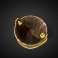 Wooden Decorative Bucket Ornament With Metal Hoops And Yellow Rope Handle