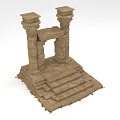 Ancient Classical Stone Architectural Components with Columns Lintel and Stepped Base 3d model