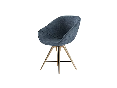 Modern Accent Chair with Dark Blue Fabric Curved Back and Golden Legs for Living Room 3d model