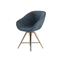 Modern Accent Chair with Dark Blue Fabric Curved Back and Golden Legs for Living Room