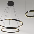 Modern Circular Chandeliers With Black Frame And LED Lights Hanging In Space 3d model
