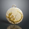 Stylish Circular Pendant With Golden Lizard Design For Fashion Accessory 3d model