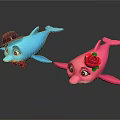 Cute Dolphin Toys Blue With Hat Bow Tie And Pink With Red Rose Decoration