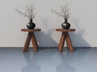 Elegant Sliding Door Interior With Wooden Side Tables Black Vases And Twigs 3d model