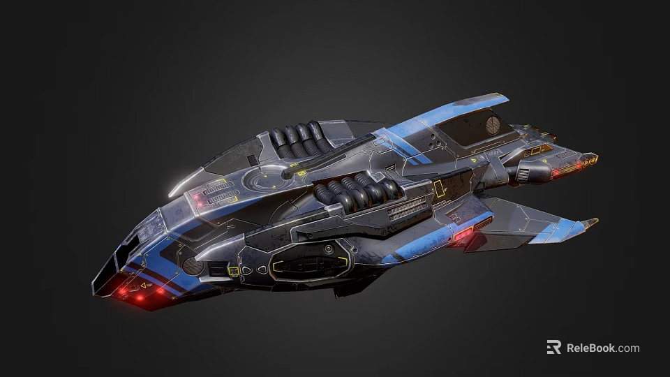 Futuristic Fighter Jet With Sleek Design Blue Black Color And Red Glowing Accents 3d model 