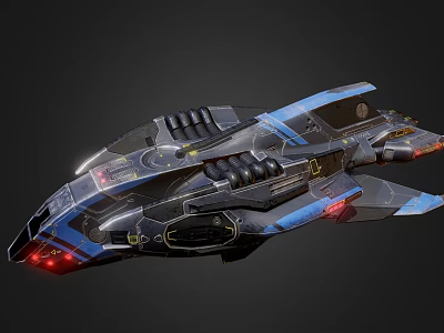 Futuristic Fighter Jet With Sleek Design Blue Black Color And Red Glowing Accents 3d model