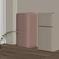 Vintage Pink And Beige Refrigerators In Modern Interior With Plant And Window