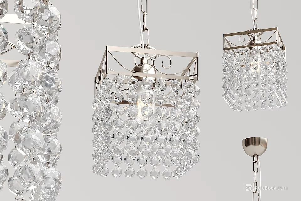 Elegant Crystal Chandeliers With Metal Frames And Hanging Crystal Beads 3d model 