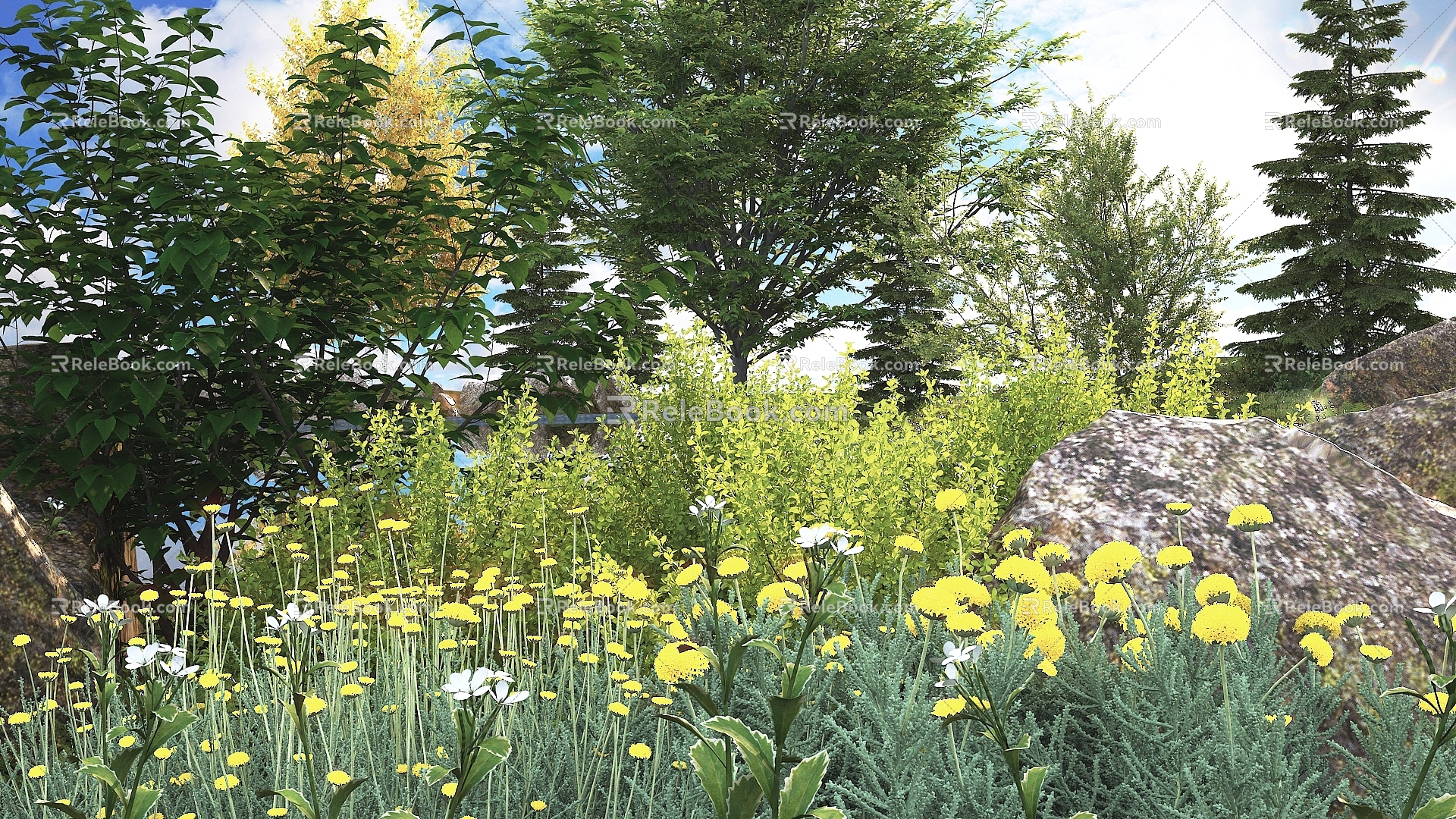 Modern flowers and plants combination landscape shrub shrub plant combination natural landscape 3d model