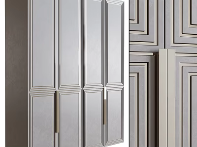 Modern Wardrobe With Light Gray Paneled Doors And Clean Lines Interior 3d model
