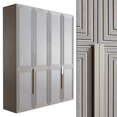 Modern Wardrobe With Light Gray Paneled Doors And Clean Lines Interior 3d model