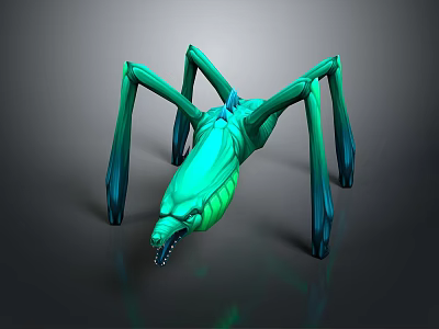 Game And Movie Character Design Featuring Green Spider Like Creature With Long Legs 3d model