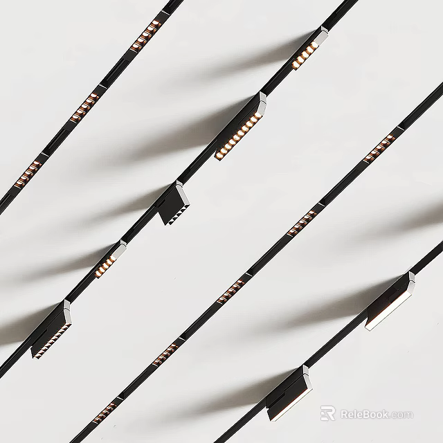 Modern Black Downlights And Spotlights With Metal Accents Arranged In Diagonal Lines 3d model 