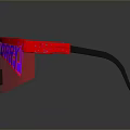Red Frame Safety Goggles With Blue Letters And Clear Protective Lens