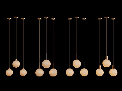 Modern Minimalist Pendant Lights with White Spherical Bulbs and Golden Cords on Black Background 3d model