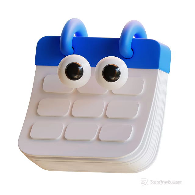 Cartoon Style Decorative Ornament Set With Calendar Shape Blue Hooks And Eye Design 3d model 