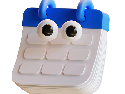 Cartoon Style Decorative Ornament Set With Calendar Shape Blue Hooks And Eye Design 3d model