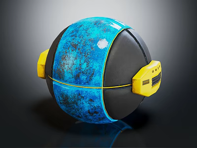 Blue And Black Sphere With Yellow Handles And Glossy Finish 3d model