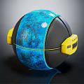 Blue And Black Sphere With Yellow Handles And Glossy Finish