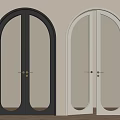 Black And White Double Arched Doors With Ribbed Glass And Golden Handles