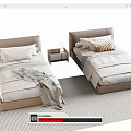 Two Cozy Single Beds With Bedside Tables Table Lamp Pillows Duvets And Striped Rug