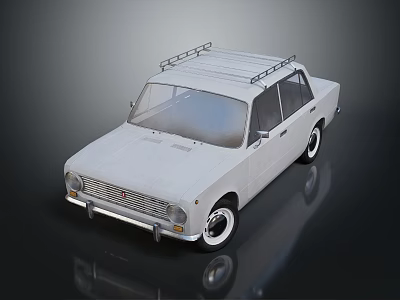 Vintage Classic White Sedan with Roof Rack and Retro Exterior Design 3d model