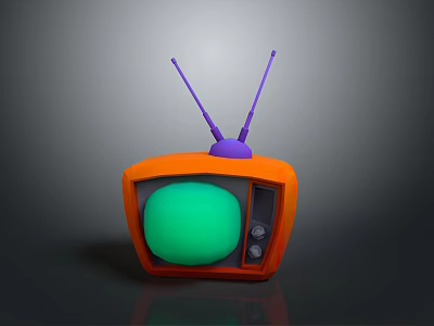 Vintage Orange Computer Monitor With Purple Antenna And Green Screen 3d model