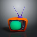 Vintage Orange Computer Monitor With Purple Antenna And Green Screen