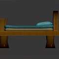 Wooden Children's Bed With Tree Stump Shaped Legs Blue Striped Mattress And Pillow