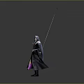 Game And Movie Character With Long Hair Dark Robe Holding Long Sword Standing Pose
