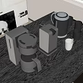 Modern Kitchen Countertop With Coffee Maker Electric Kettle And Cups On Black Table 3d model