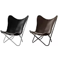 Modern Black Leather Accent Chair With Cross Metal Frame And Stitching Detail