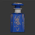 Blue Decorative Perfume Bottle With Floral Designs And White Enamel Lid