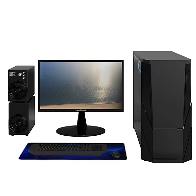 Complete Desktop Computer Setup With Tower Monitor Speakers Keyboard And Mouse 3d model
