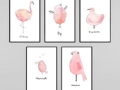 Nordic Animal Painting Pink Decorative Painting 3d model