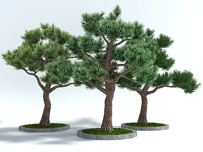 Inflatable Pine Tree Decorative Models With Green Canopy Brown Trunk And Round Base 3d model