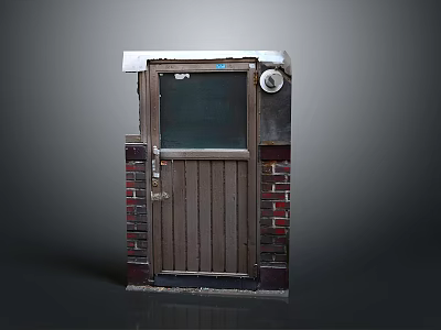 Wooden Swing Door With Glass Panel In Red Brick Wall Exterior Design 3d model