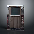 Wooden Swing Door With Glass Panel In Red Brick Wall Exterior Design