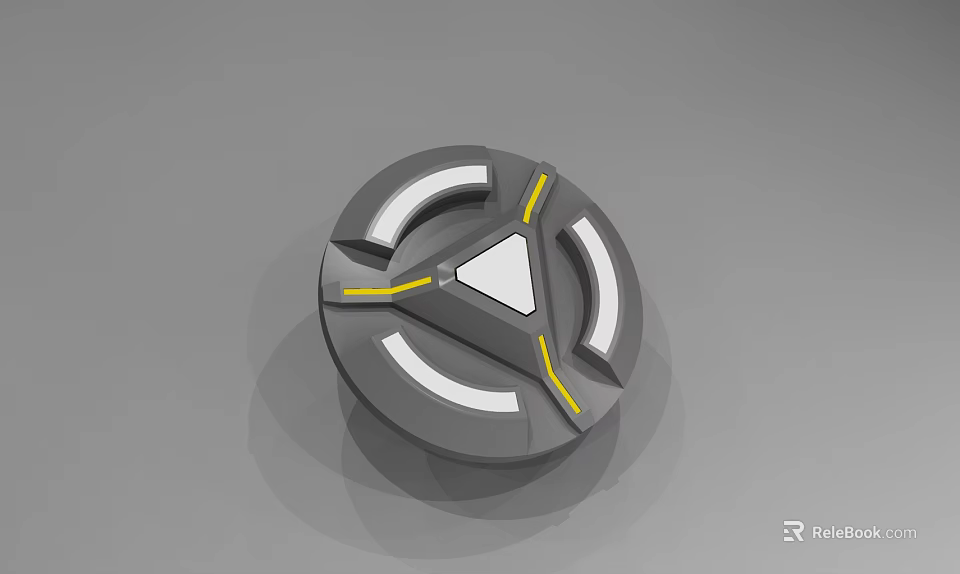 Modern Circular Tech Interface With White Arcs Yellow Lines And Triangle Center 3d model 